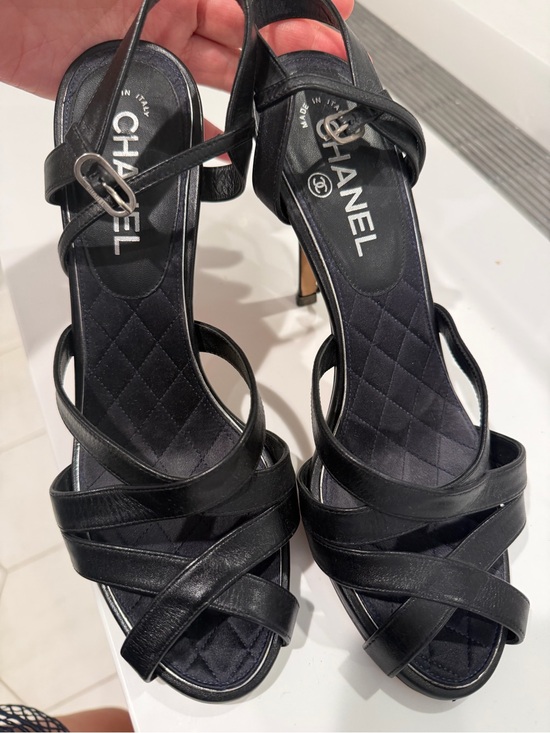 CHANEL Shoes - CHANEL Black Leather Crisscross Slingback Heels